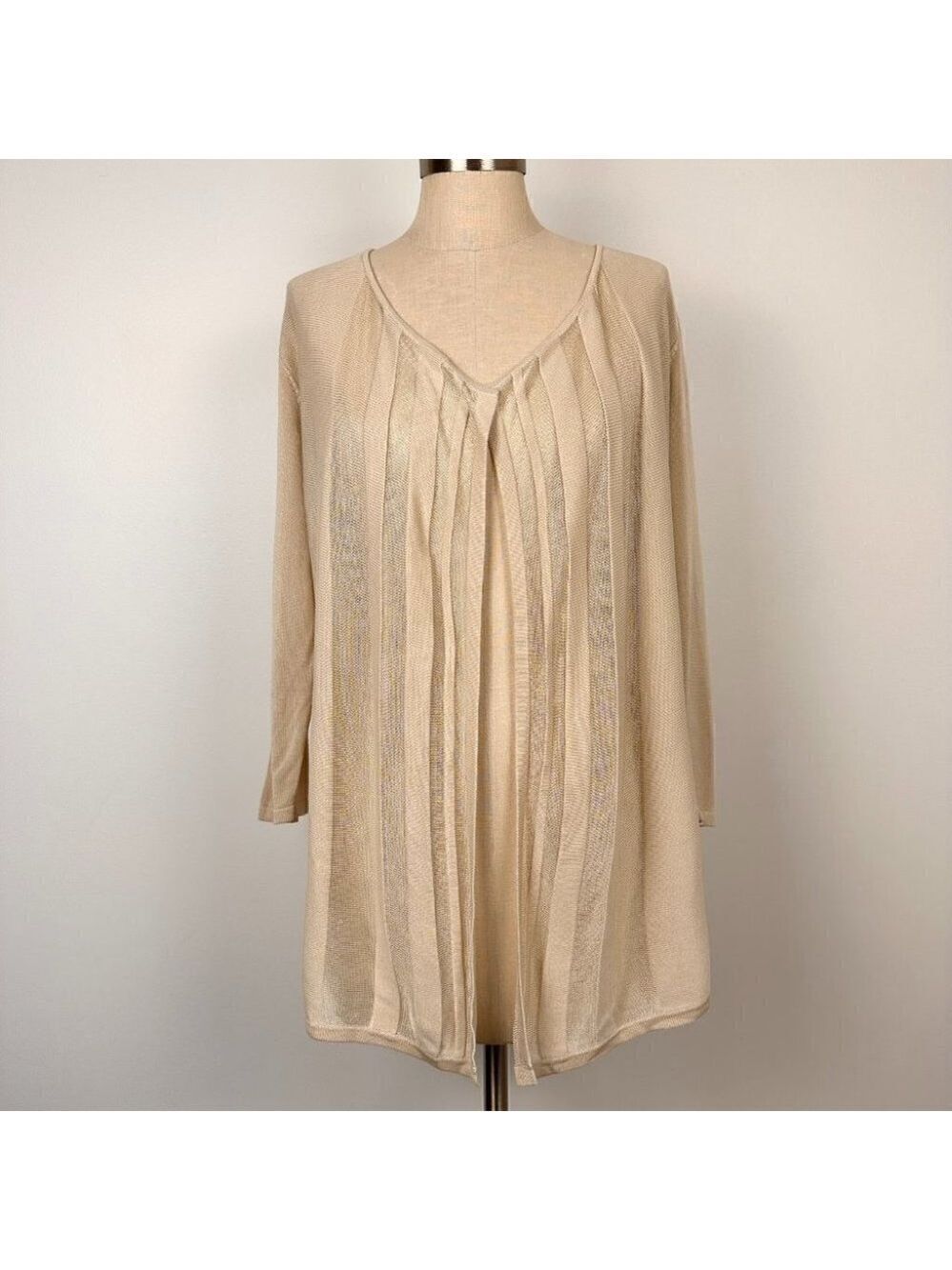 Les Collections Mat Womens Lightweight Open Knit Cardigan Size Medium Beige New